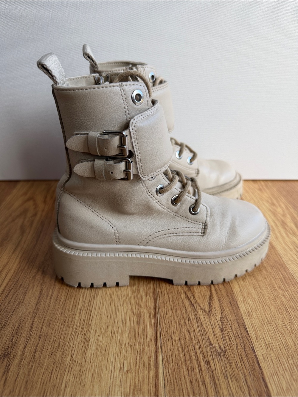 Zara Kids Cream Combat Boots.
